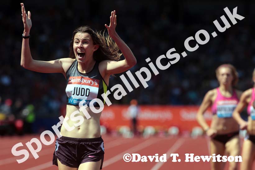 Jessica judd wins the 800 metres in the IAAF Diamond League, Birmingham.